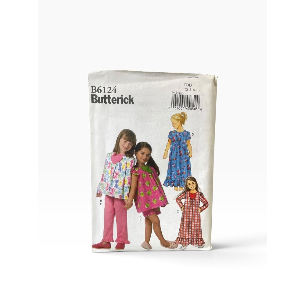 Butterick B6124 Girls' Nightgown Nighty Pants Sizes 2-5 Easy Sewing Uncut